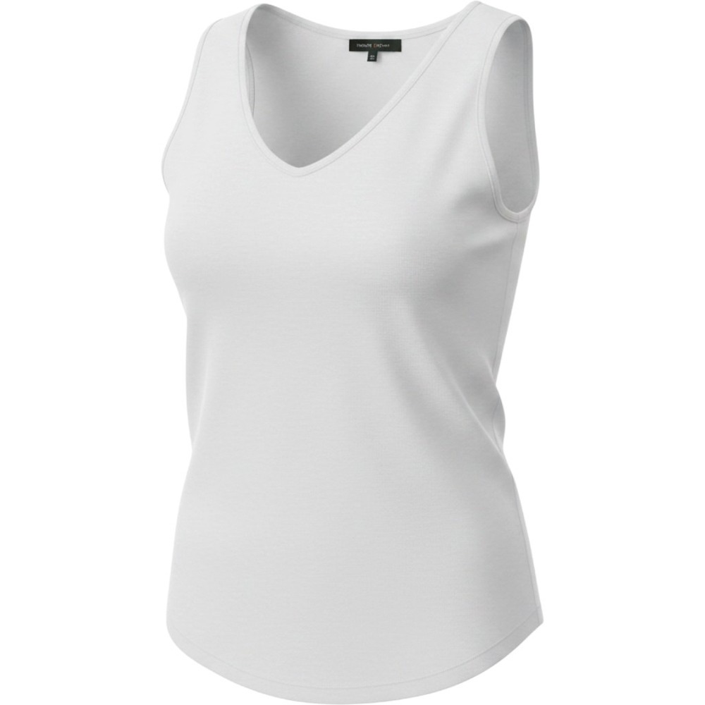 Jeane Pierre Knit Tank Top Womens XL White V-Neck Curved Hem Sleeveless Classic